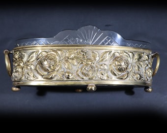 Antique Crystal and Brass Jardiniere - French Centerpiece Fruit Bowl