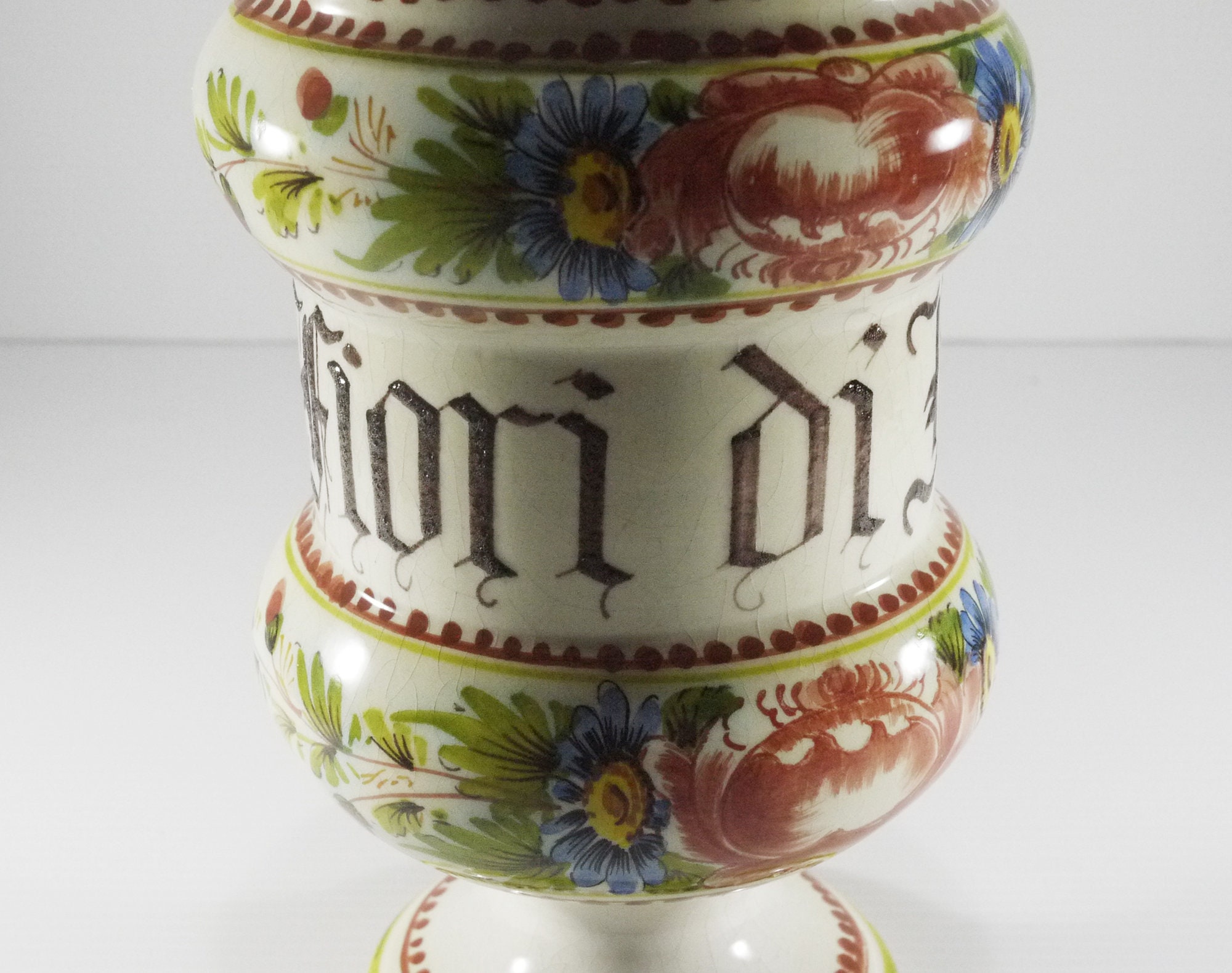 Vintage Italian Apothecary Jar Hand Painted Ceramic