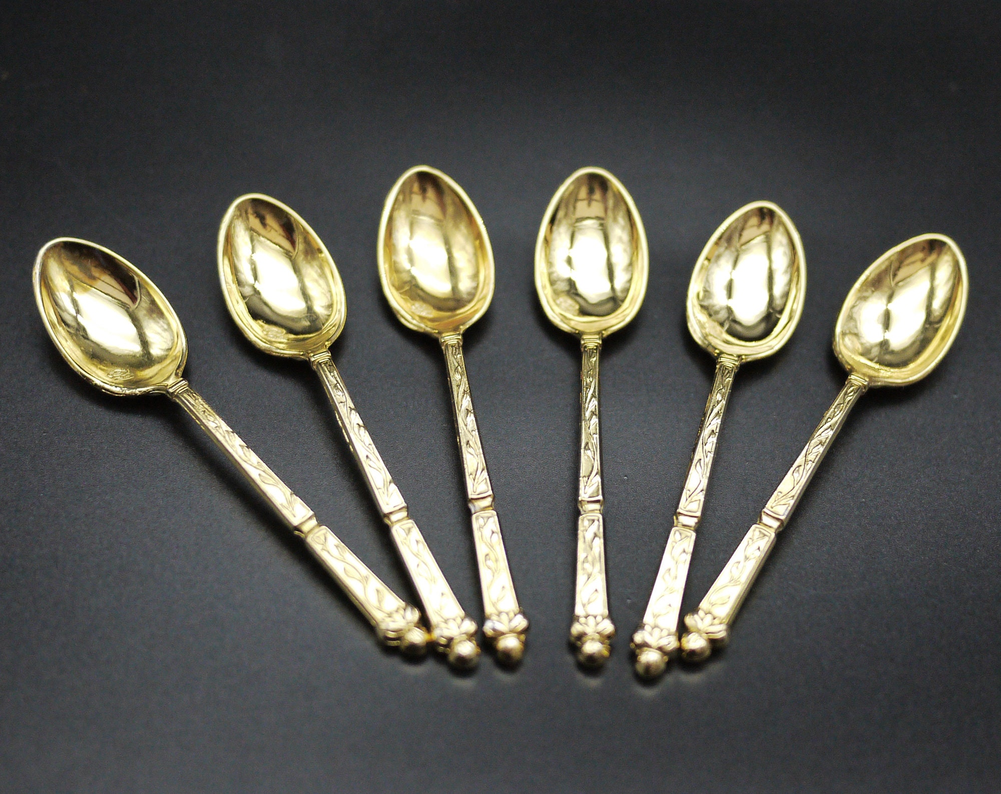 Vintage French Gold Plated Demitasse Spoon set of 6