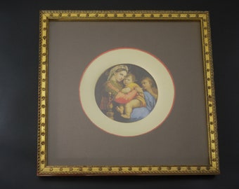 Vintage Madonna of The Chair Art Print Gilt Framed by Raphael