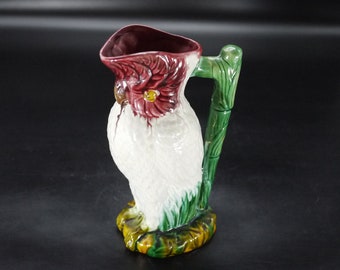 Antique Majolica French Pitcher Ceramic Parrot Shaped Wine Jug Farmhouse Country Kitchen