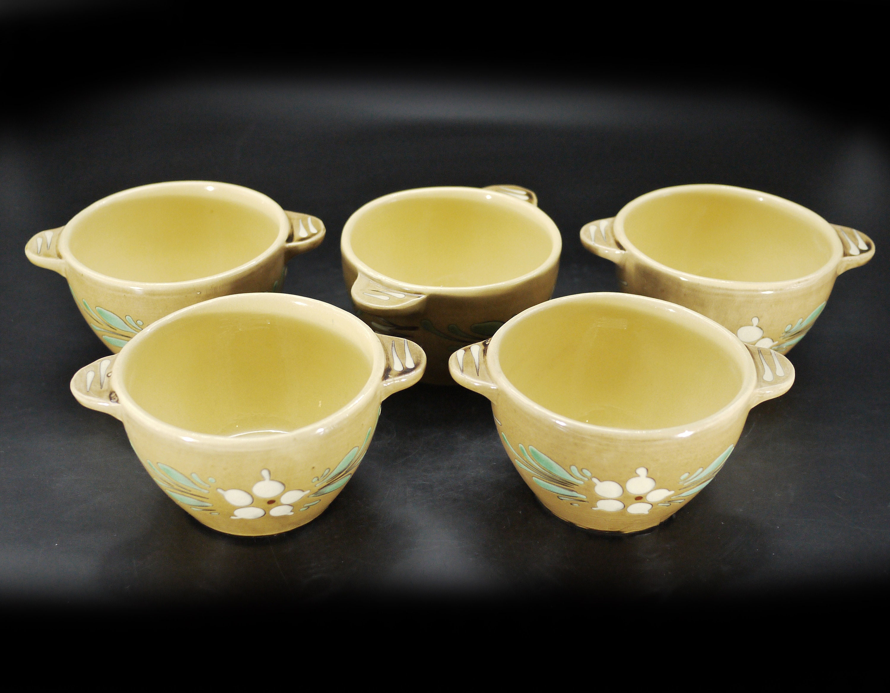 French Pottery Onion Soup Bowl with Ears, S/5