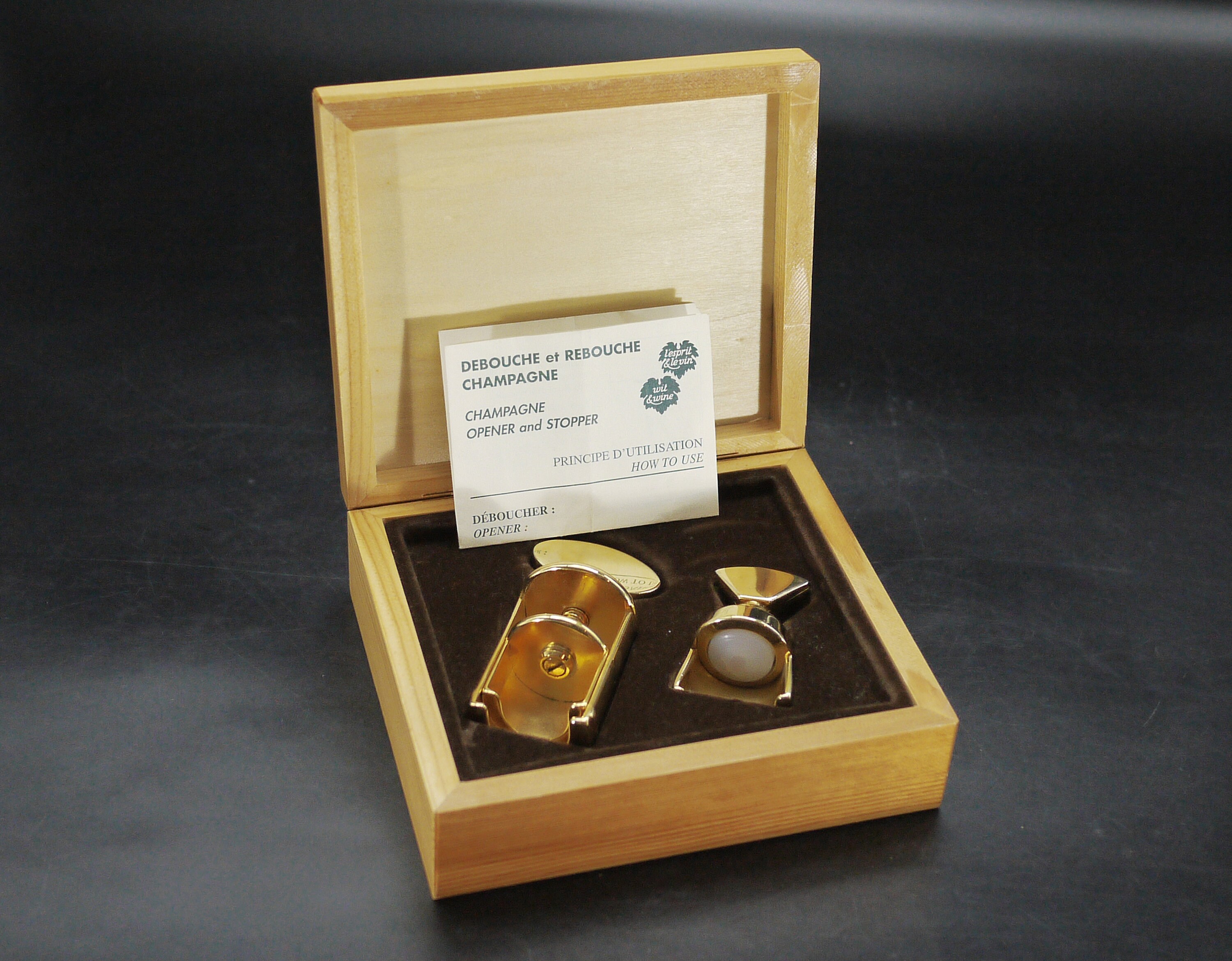 French Gold Champagne Cork Puller & Stopper Set