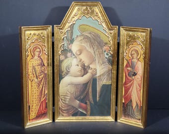 Florentine Altar Triptych with Madonna and Child Art Print by Botticelli Vintage Christian Home Decor