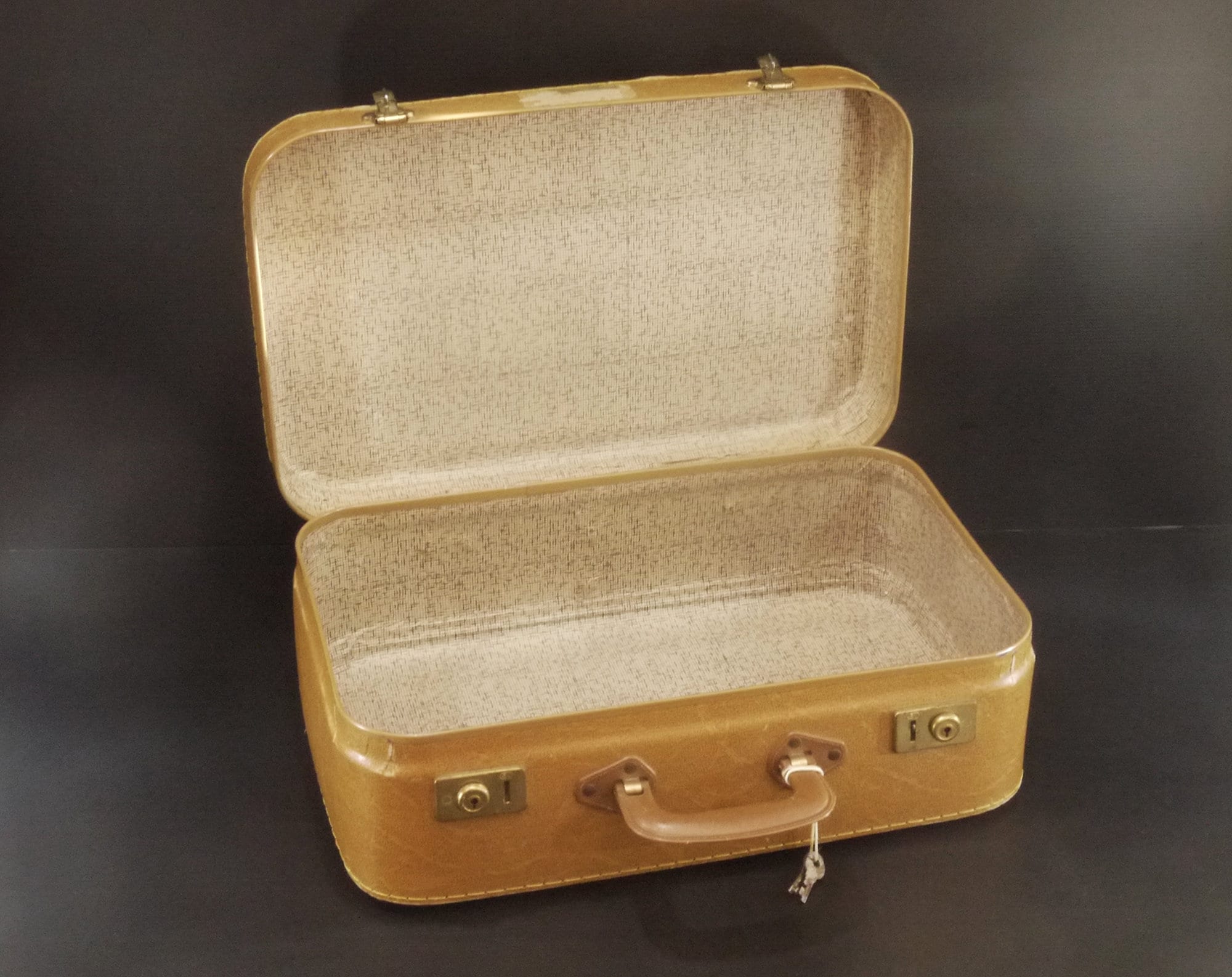 1950s French Cardboard Cabin Suitcase with Keys