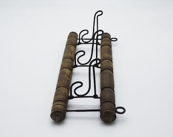 French Retro Wall Hanging Wood Coat Rack with 3 Folding Hooks
