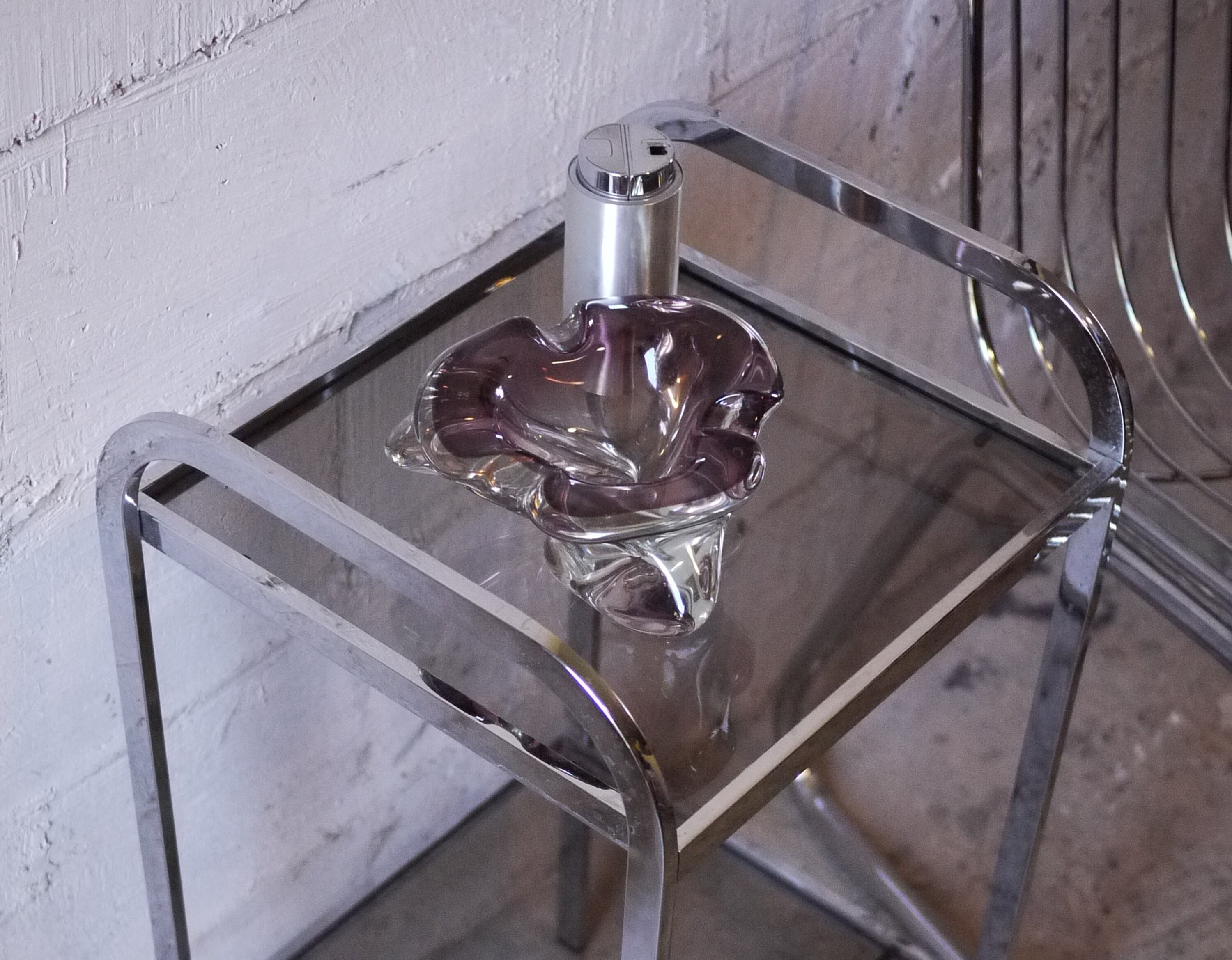 French Vintage Chrome and Glass Side Table