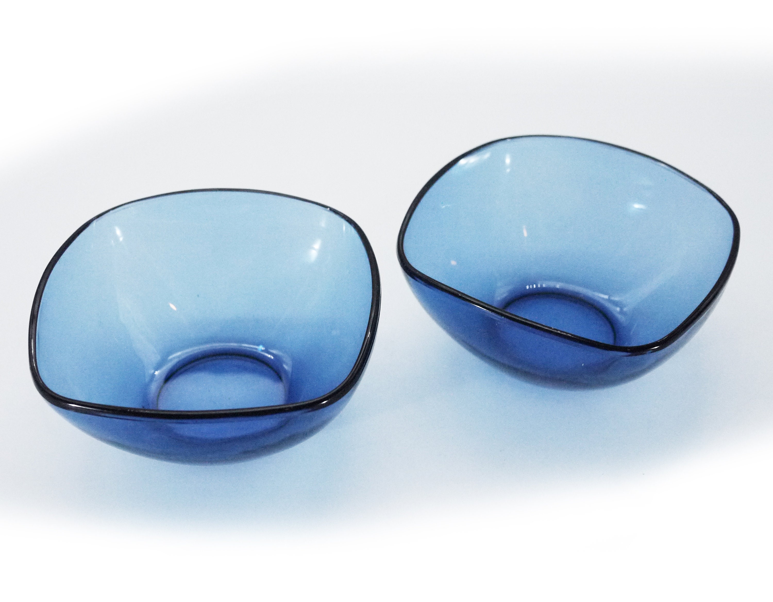 French Vereco Blue Glass Dessert Bowls, S/7