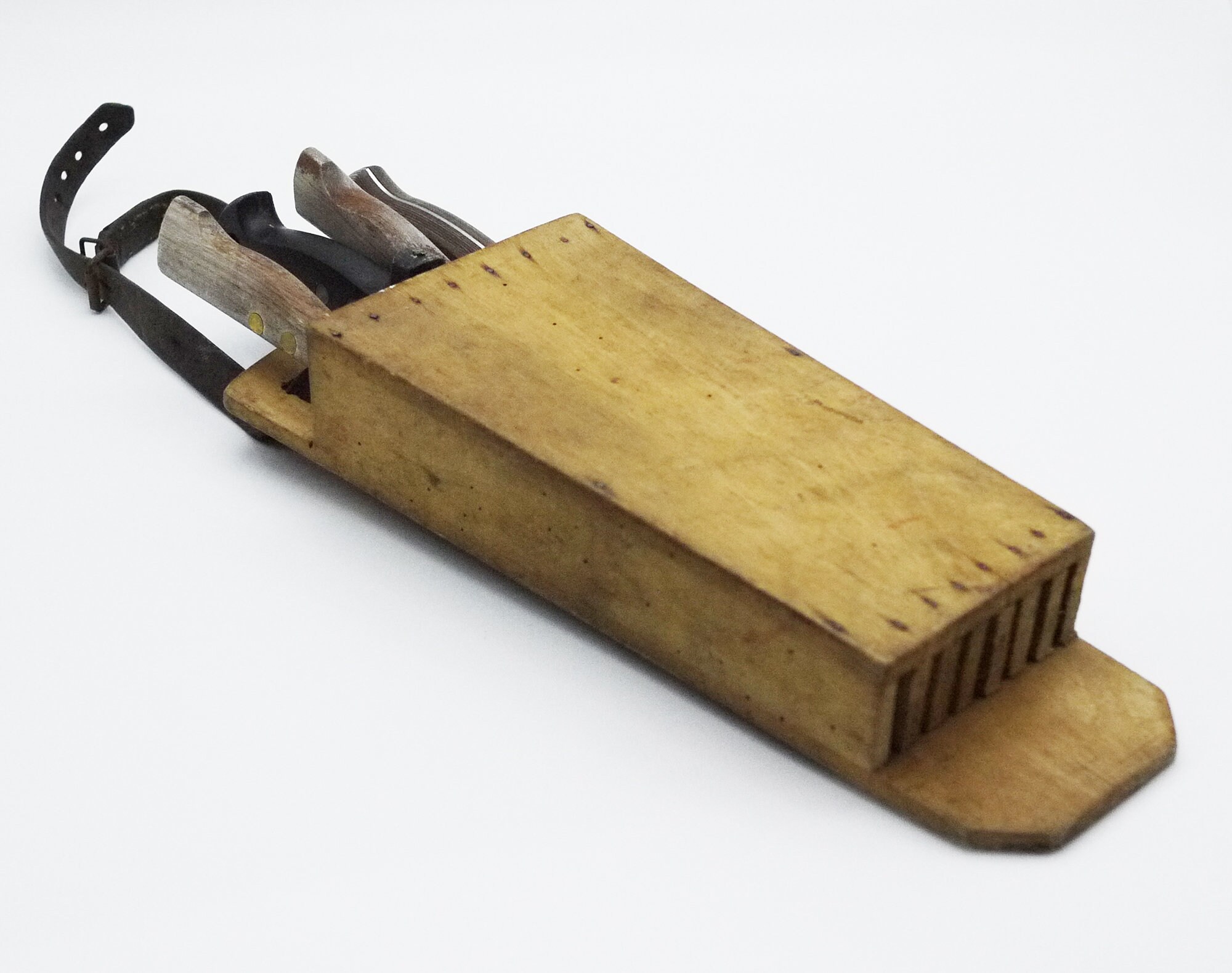 Antique Wooden Knife Block, French Chef Knives Belt, Butcher Scabbard