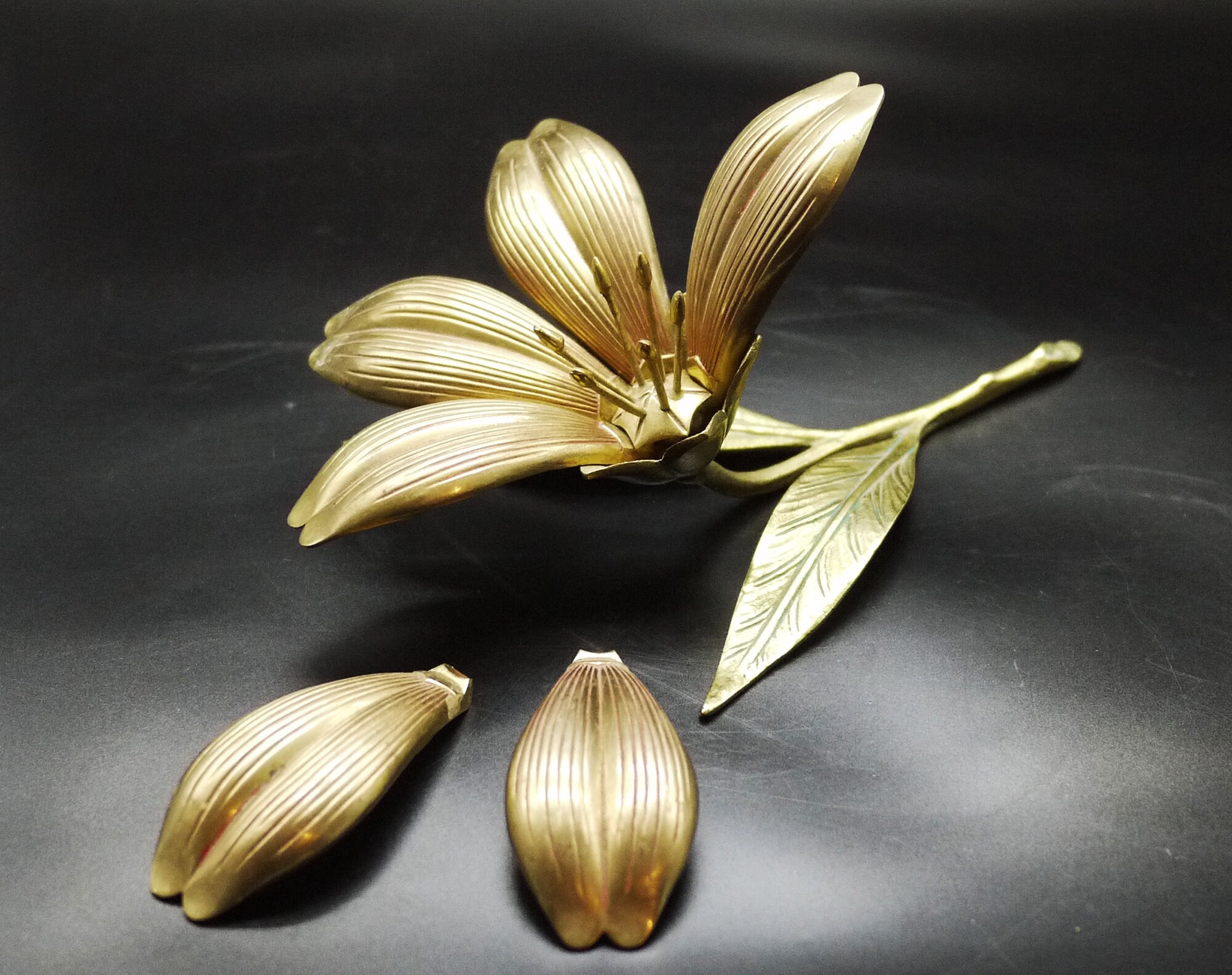 Vintage Flower Ashtray Gold Flower Petal Ashtray S. Agudo Style, Brass