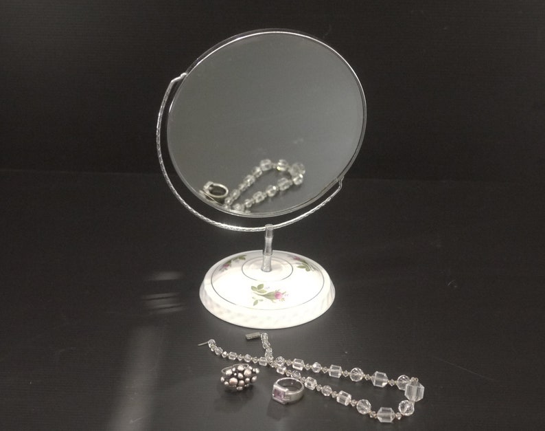 Vintage French Stand Up Vanity Mirror With Porcelain Base