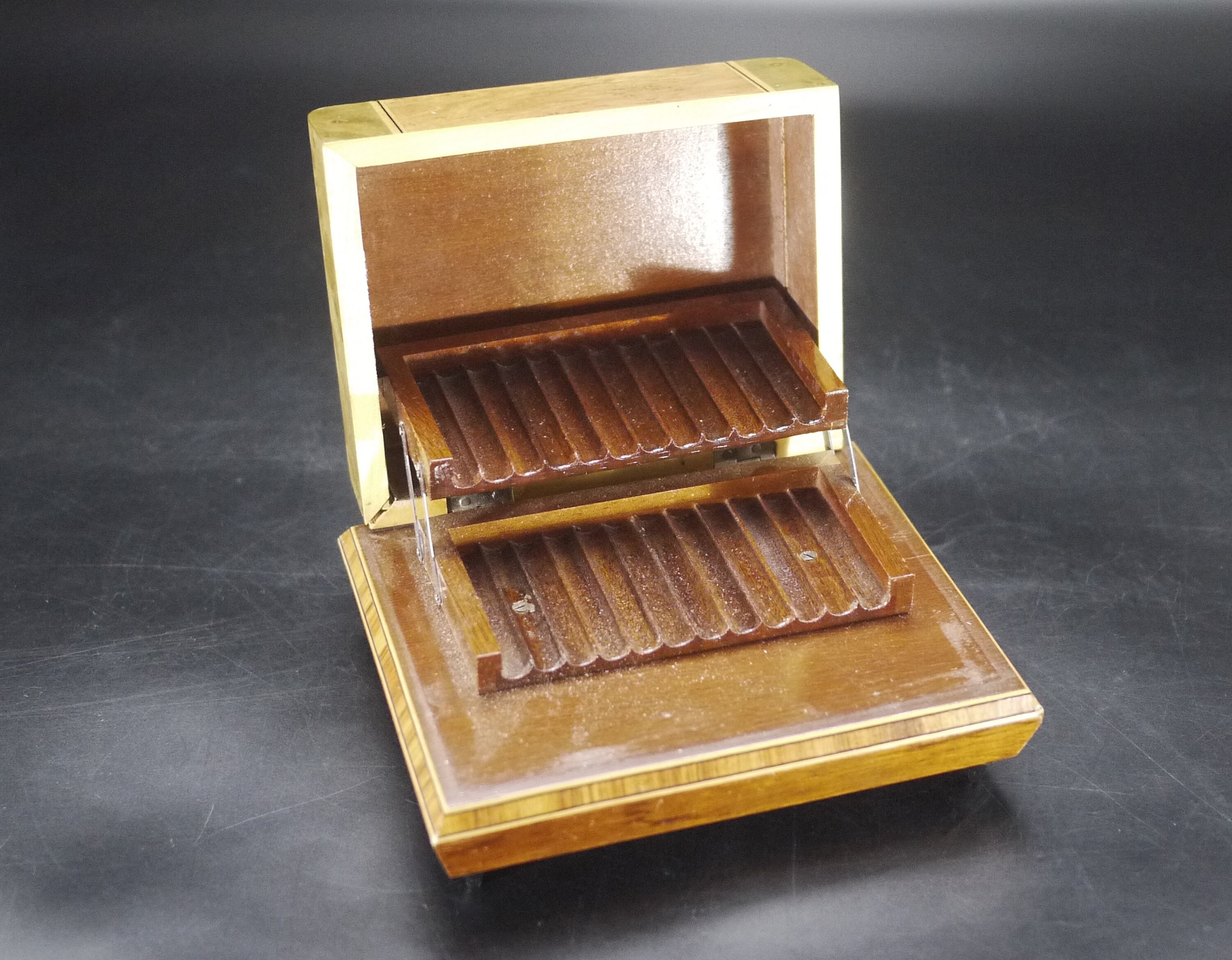 Vintage Musical Cigarette Box with Folding Tiers