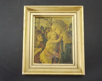 Vintage Botticelli Madonna and Child Print Gold Frame Religious Art Print