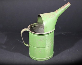 Antique Oil Tin Pourer Jug Vintage Green Metal Oil Can With Spout Guard