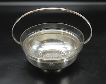 Antique French Silver Plate Bowl with Crystal Insert
