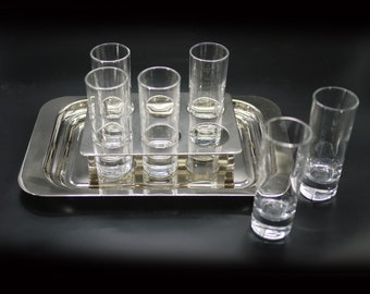 French Silver Plated Vodka Glasses with Tray