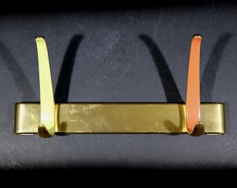 Vintage Gold Coat Rack With 2 Pegs Rockabilly Wall Decor