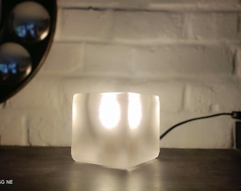 Vintage German Glass Cube Table Lamp by Peill & Putzler Model Ta 14