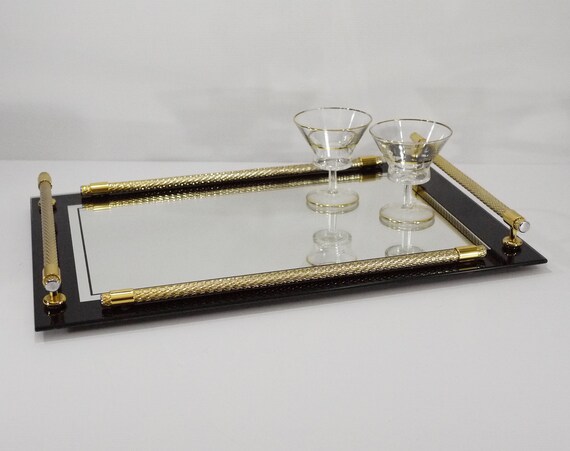 Gold Plated Italian Serving Tray Vintage Mirrored By Gold Plated Italian Serving Tray