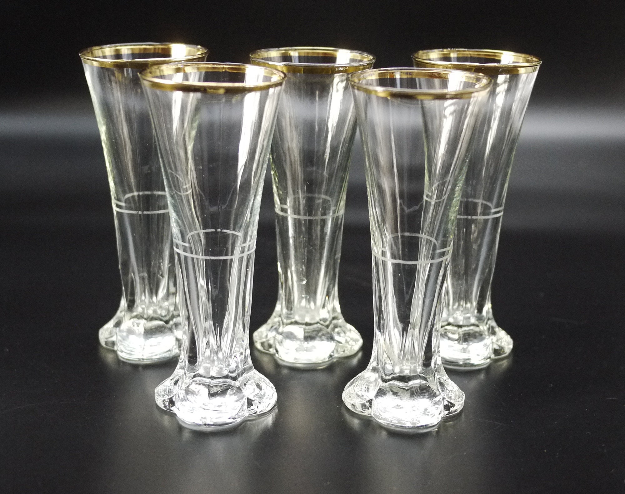French Antique Pastis Glasses with Gold Rim, Art Deco Ricard Glasses Set, 1930s French Shabby