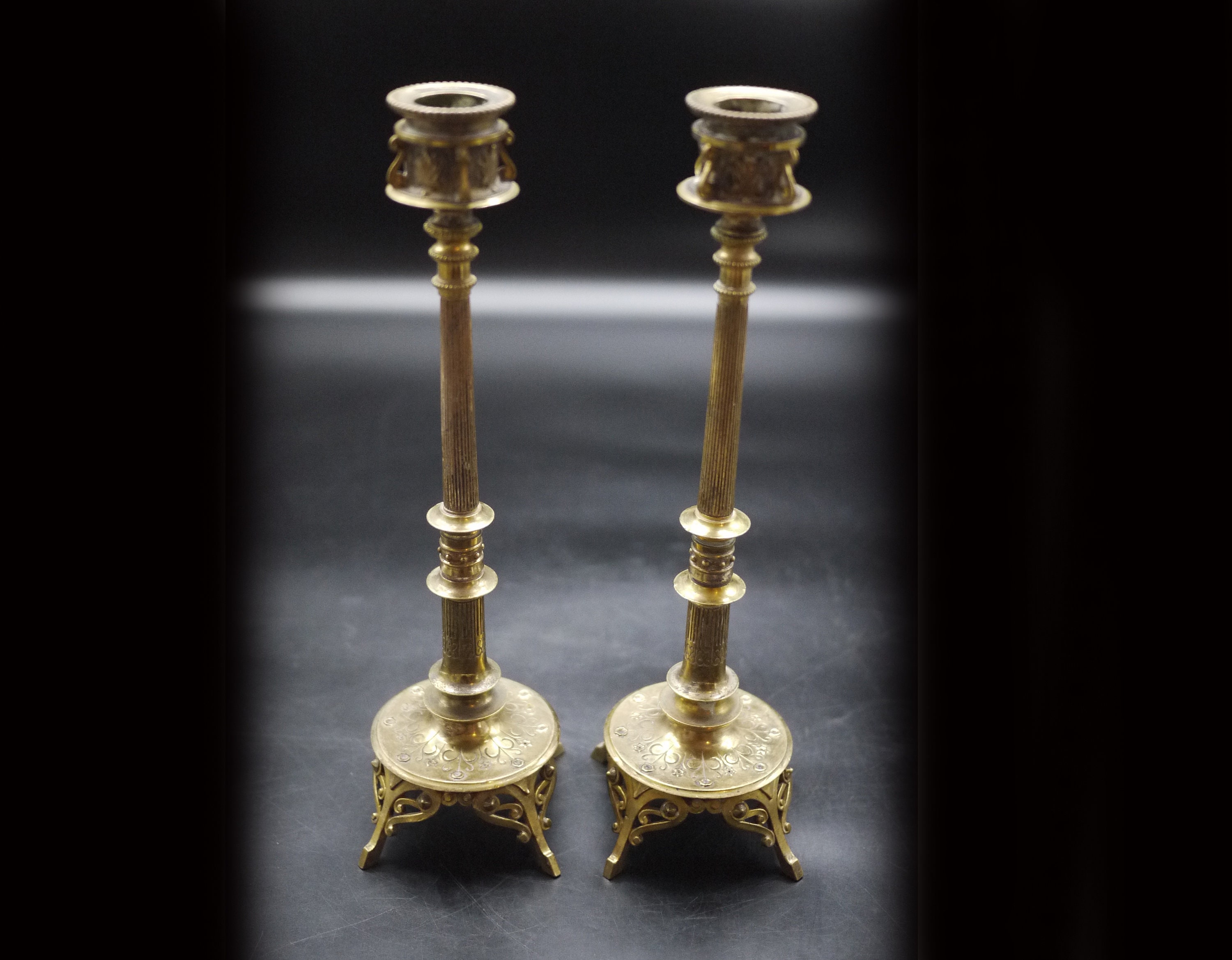Pair Of French Empire Gilt Bronze Candlesticks Signed