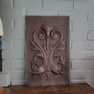 Antique French Wooden Panel Over Door Fronton Old Rectangular Carved Wall Decoration Architectural Salvage