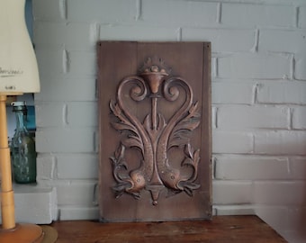 Antique French Wooden Panel Over Door Fronton Old Rectangular Carved Wall Decoration Architectural Salvage