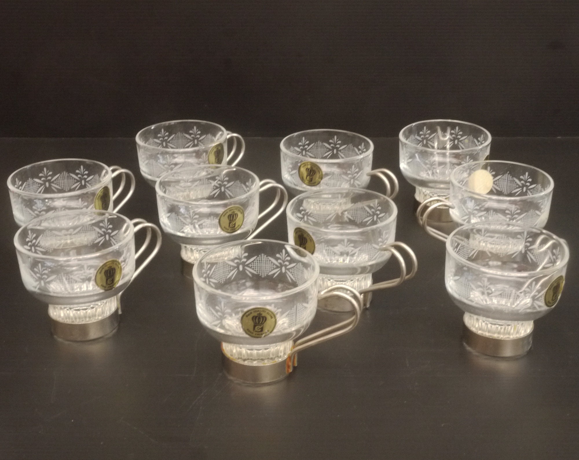 Vintage Glass Espresso Cup with Removable Stainless Holder set of 10