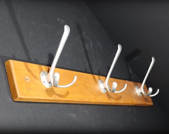 French Coat Rack with 3 Pegs Vintage Rustic Wood and Metal Coat Rack Wall Hallway Furniture