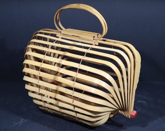 Vintage Bamboo Folding Purse Vintage Japanese Basket 1940s Retro Fashion