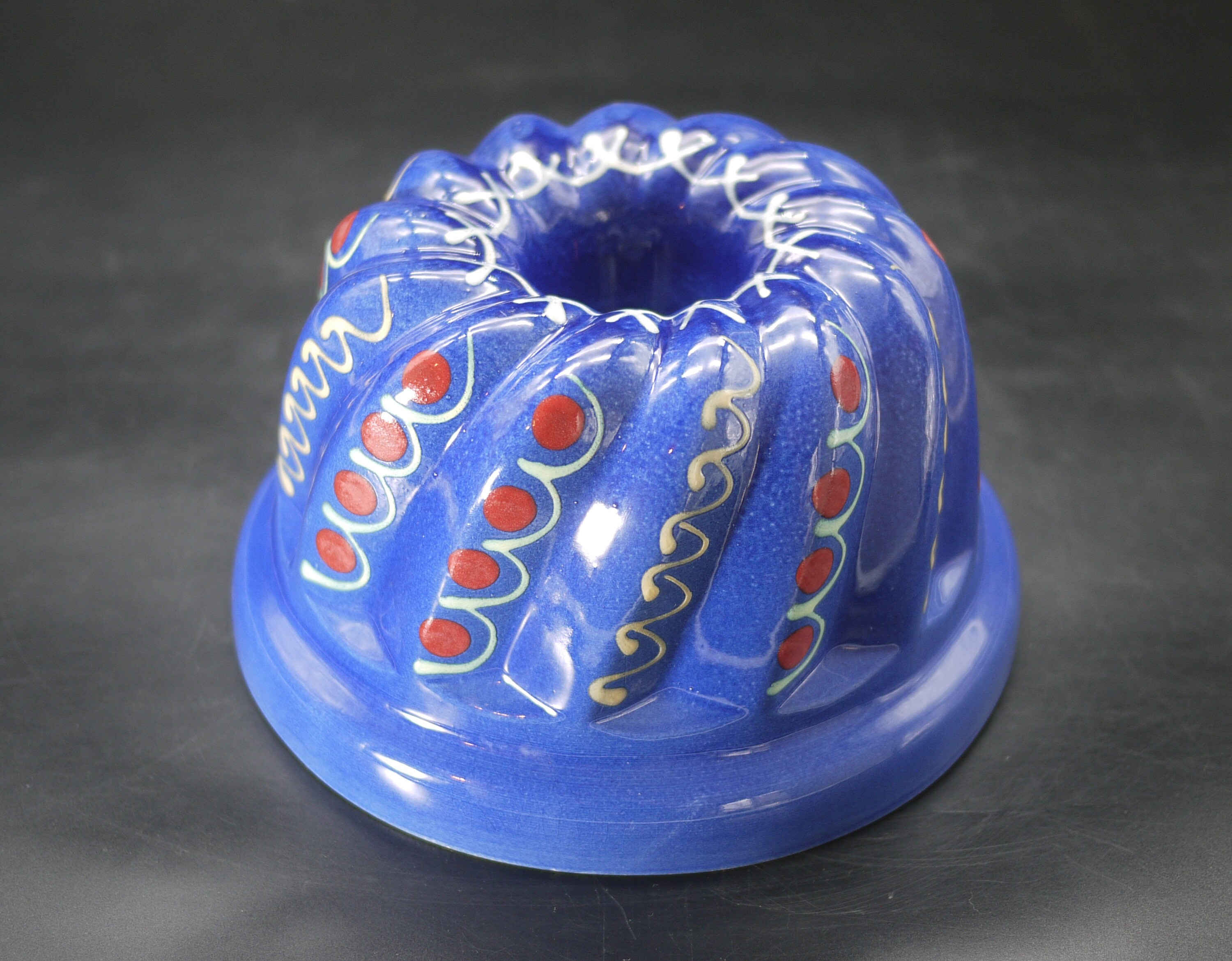 Vintage French Kugelhopf Blue Ceramic Bundt Pan