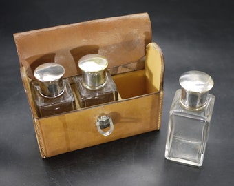 Art Deco Leather Travel Case with Perfume Bottles