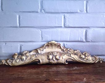 Large Antique French Gilt Bronze Pediment Rococo Ornament Furniture Hardware