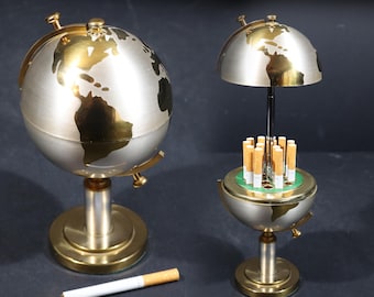Vintage World Globe Cigarette Dispenser - Mid Century Modern Gold Decor