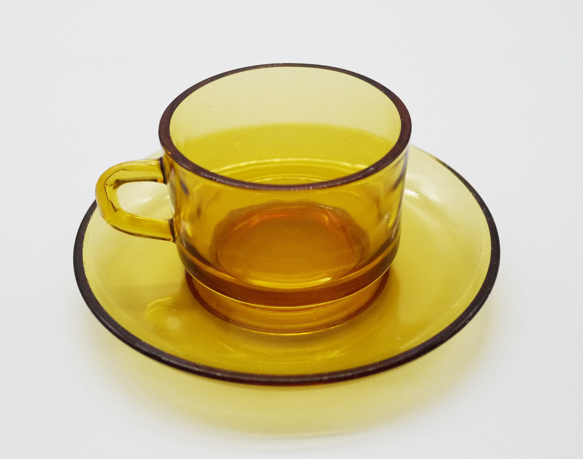 Vintage French Amber Glass Coffee Cup and Saucer Set of 4 Vereco France