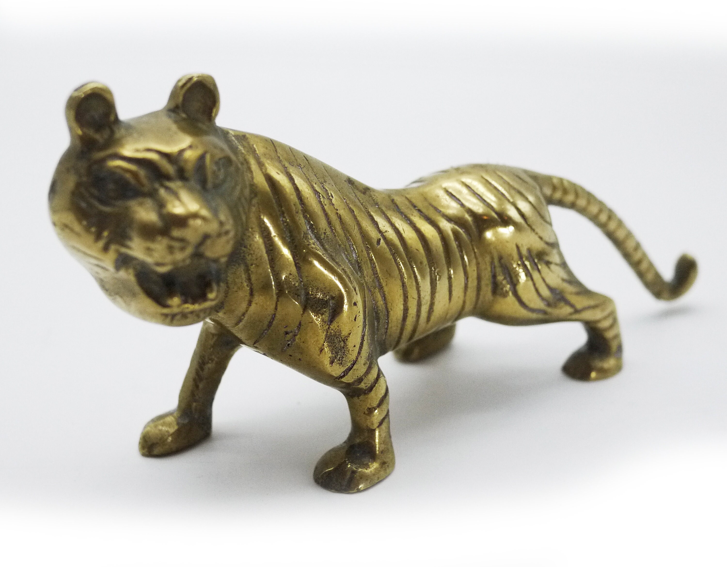 Solid Brass Tiger Figurine Sculpture, Paperweight