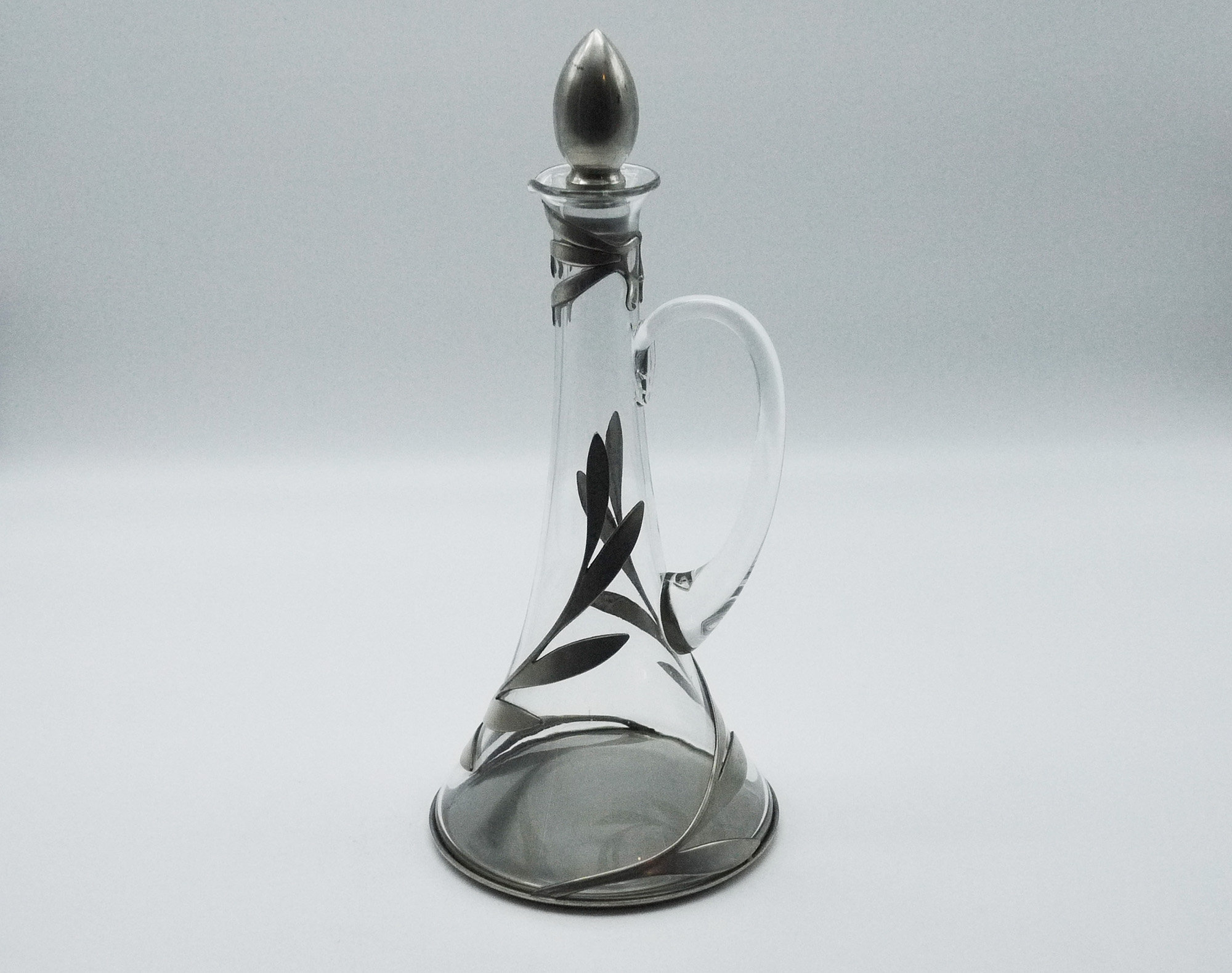 Art Nouveau Style Glass & Pewter Decanter