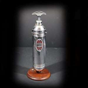French Vintage PYRENE Fire Extinguisher with Standing Bracket Vintage Chrome Car Safety Accessory