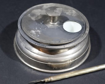 Antique French Parisian Inkwell with Rotating Top - Old Office Decor