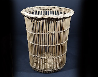 French Waste Paper Basket Wicker Antique Storage Bin
