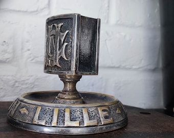Antique Bronze Match Striker & Ashtray Cafe Napoleon Retro French Cafe Decor