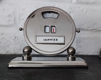 Art Deco Chrome Franse Bureaukalender met Eeuwigdurende Kalender Mistral