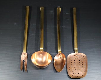 French Vintage Copper & Brass Kitchen Utensil Set
