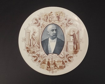 Antique French Felix Faure President Portrait Wall Plate Sarreguemines