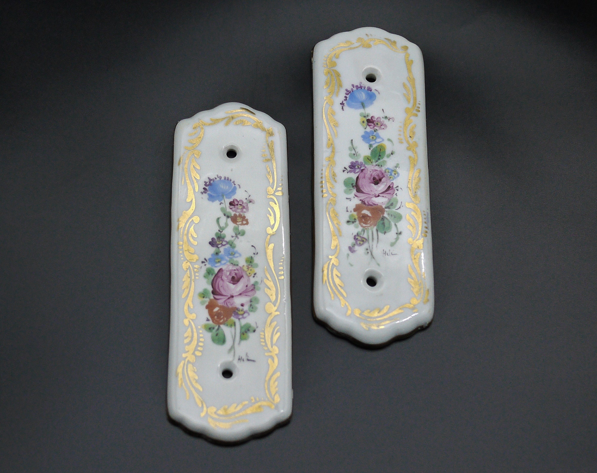 Vintage French Porcelain Door Finger Plates Set