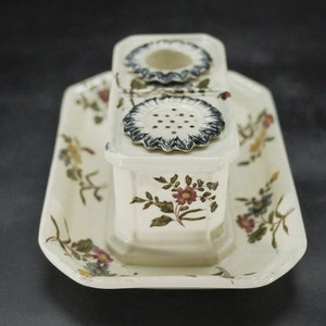 French Desk Decor - Antique Luneville Ceramic Inkwell, Sander Pounce Pot