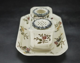 French Desk Decor - Antique Luneville Ceramic Inkwell, Sander Pounce Pot