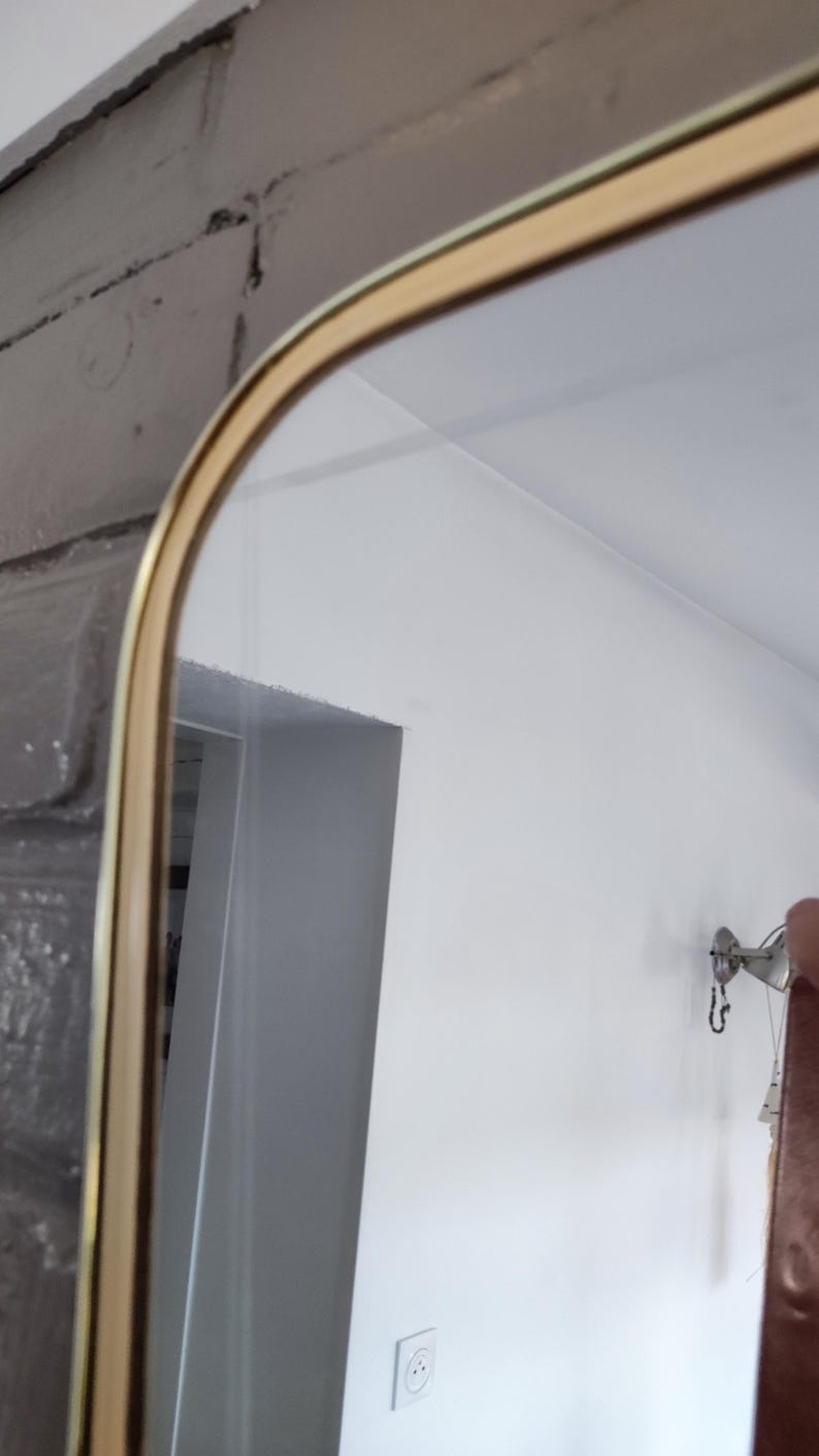 French Asymmetric Brass Wall Mirror, 1960s Rockabilly Decor image 12