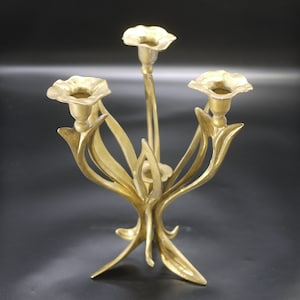 Art Nouveau Brass Floral Candlestick Antique French Candlestick Holder Table Centerpiece
