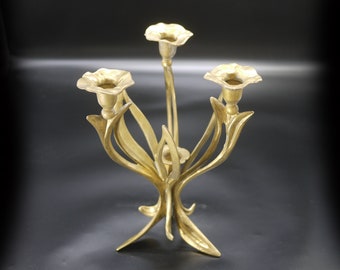 French Art Nouveau Brass Floral Candelabra